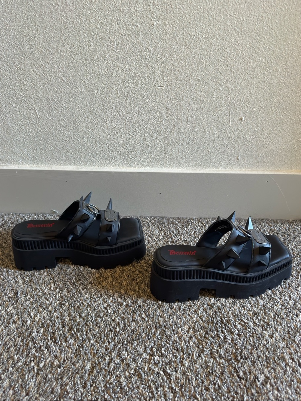 Demonia Wrath 13 Black Spike Platform Sandal - Picture 4 of 7